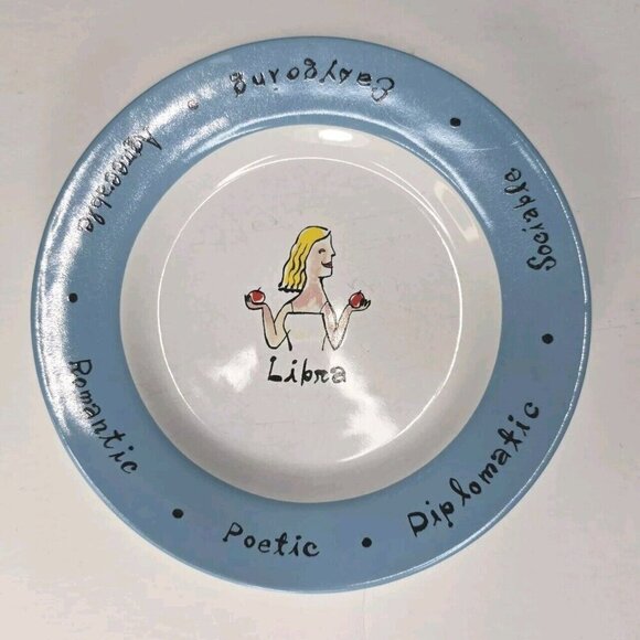 POTTERY BARN Ceramic Libra Zodiac What's Your Sign 8" Dessert Salad Plate Blue - Picture 6 of 6